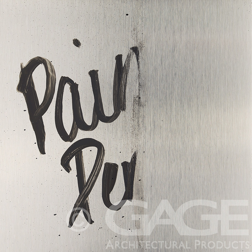 Brush paint pen easily removed from GM437 #4 Brushed with FRC brush paint pen on stainless steel